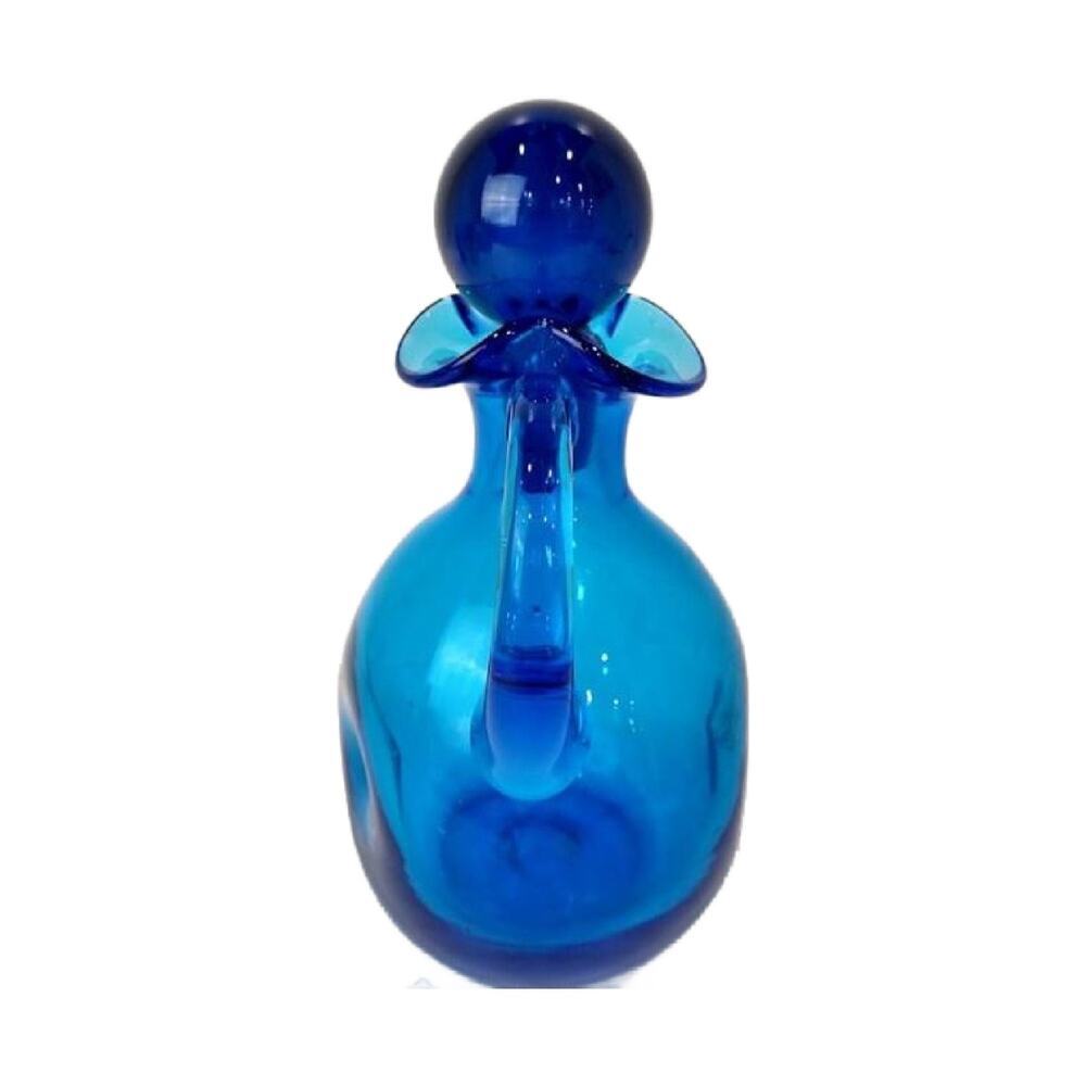 Mid Century Bischoff Pinched Decanter Blue W/stopper 8.75" Tall - Picture 2 of 10